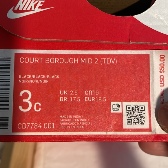 Baby size 3c Nike Court Borough Mid 2 black hi tops - Like new! - Picture 6 of 6